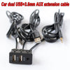 Dual USB 2.0 Car Charger with 3.3mm AUX Extension Cords
