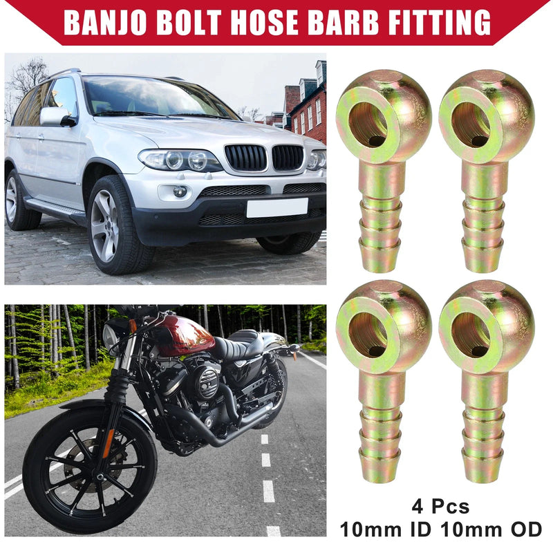 Car Motorcycle 4 x Banjo Bolt Hose Barb Fitting 10mm ID 10mm OD Metal