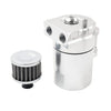 Universal 300ml Silver Baffled Engine Oil Catch Can Tank w/ Breather Filter