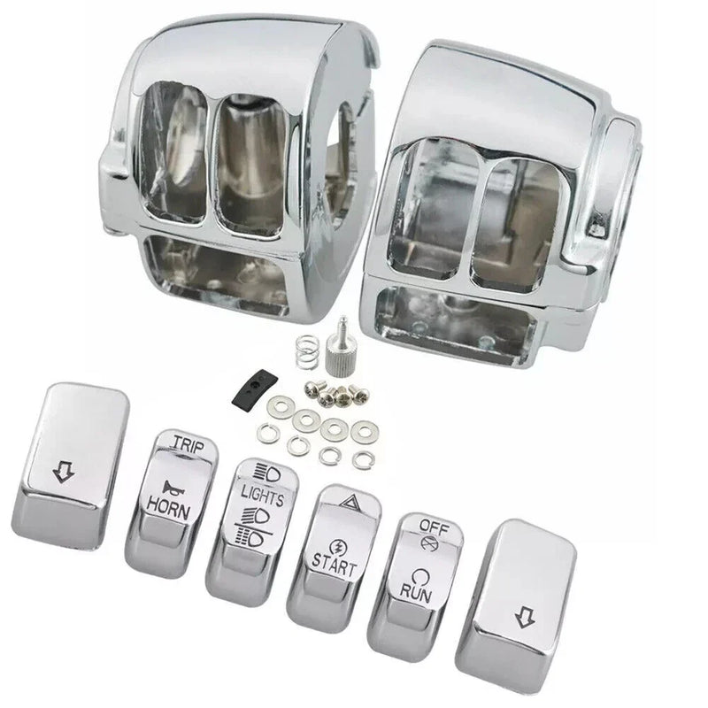 Harley Softail Chrome Switch Housing Covers + 6 x Hand Control Button Caps