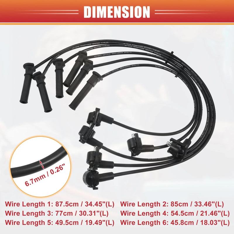 Ford Mustang 6pcs Spark Plug Wire Ignition Coil Cable (2005-2014)