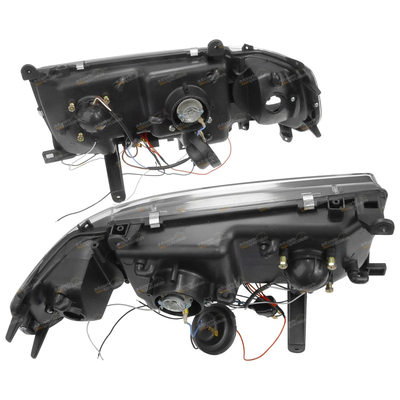 Landcruiser 80 Series Angel Eyes LED Projector Headlights BLACK (1989–1997)