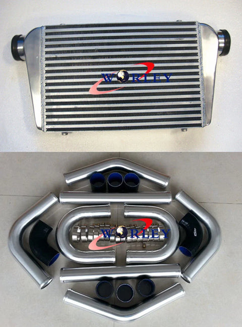 Universal Intercooler 450x300x75mm + 3" Aluminum Piping + Black Hoses
