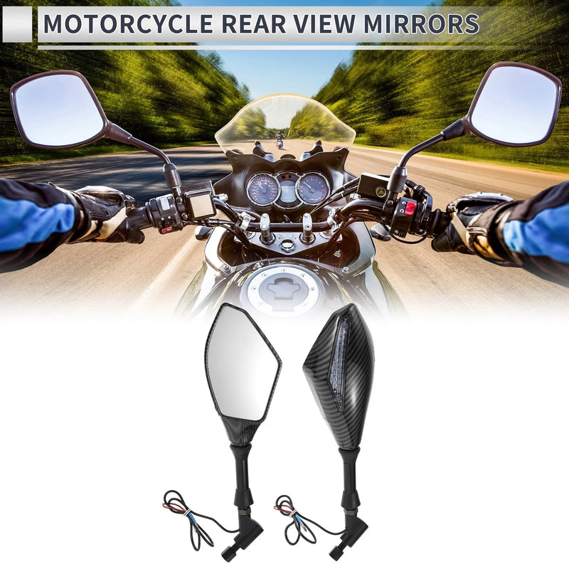 Mirror M10 Motorcycle Rear View Handlebar - Carbon Fiber Pattern Black
