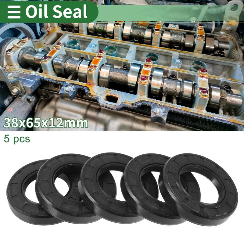 Oil Seal 38x65x12mm Rotary Shaft Seal NBR Rubber Black 5 Pcs