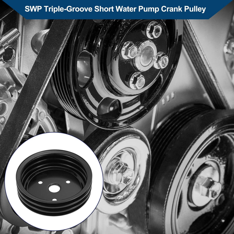 Chevy SBC Small Block 262 3 x Triple-Groove Short Water Pump Crank Pulley