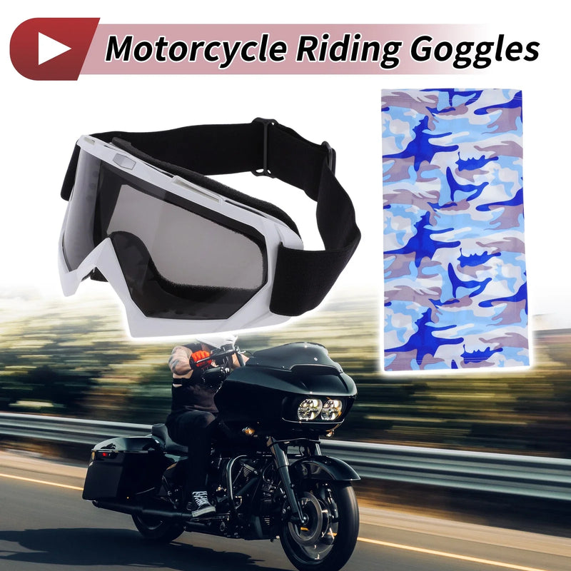 Motorcycle Riding Goggles Grey Lens White Frame PC Cycling Sunglasses