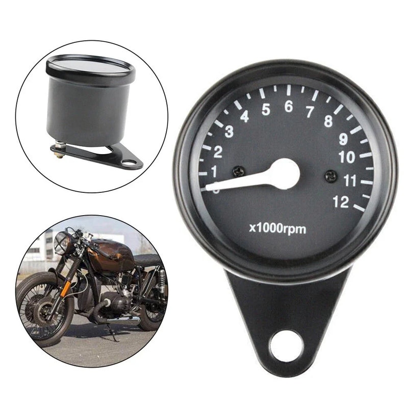 Motorcycle Tachometer 12V Backlit Analog 12000RPM Black