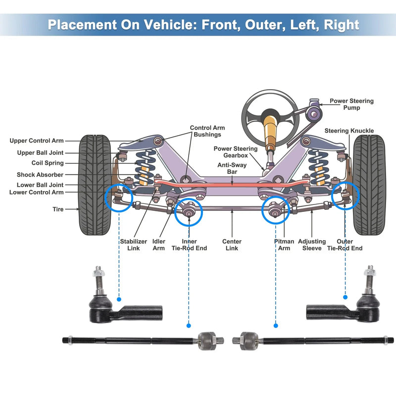 Ford Mustang 4 x Front Inner Outer Tie Rod End Links Kit (2005-2010)