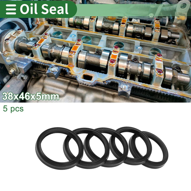 Oil Seal Rotary Shaft Seal NBR Rubber 38x46x5mm Black 5 Pcs
