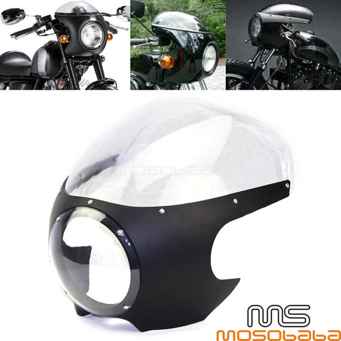 Harley Suzuki Kawasaki Honda 5 3/4" Retro Headlight Fairing w/Windshield
