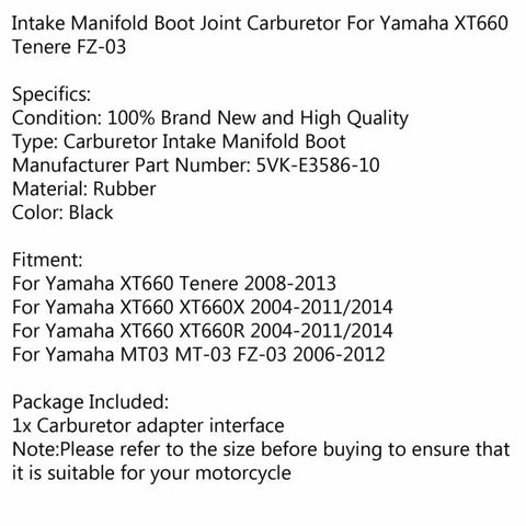 Yamaha XT660 Tenere, FZ-03 Intake Manifold (2006-2012)