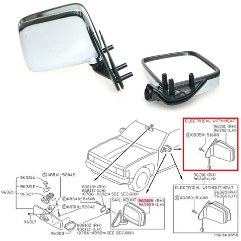 Nissan Navara D21 Pathfinder 1985-1997 Chrome Door Mirror Set