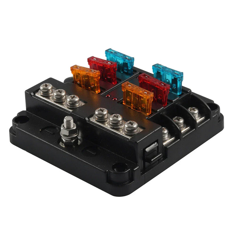 Car 6 Way Blade Fuse Box Holder with Fuses & Light Protection Cover (N/A)