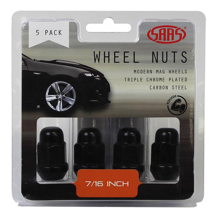 Saas Wheel Nuts Acorn Bulge 7/16" Black 35mm (5 Pack)
