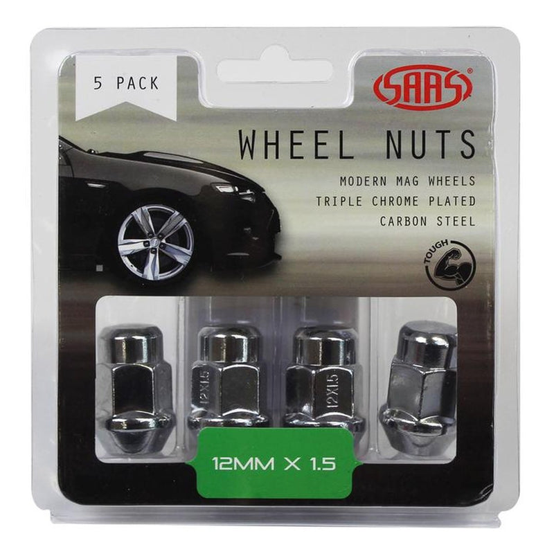 Saas Wheel Nuts Acorn Bulge M12x1.50 Chrome 35mm (5 Pack)