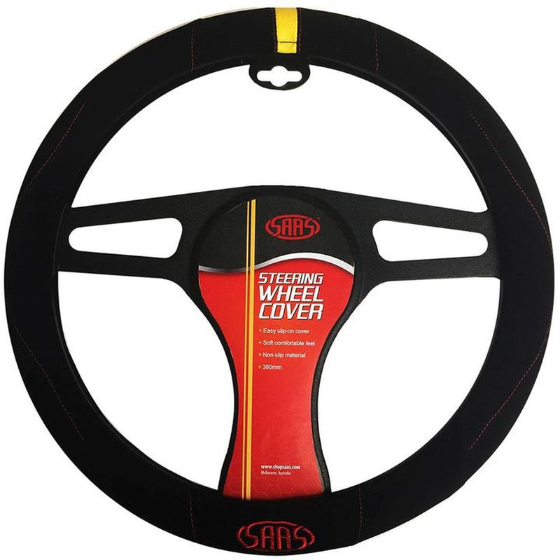 Saas Steering Wheel Cover - Black Suede With Logo 380mm