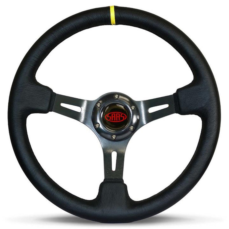 Saas Steering Wheel Deep Dish Leather Black Slotted 350mm