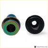 Rainbow titanium and black shift knob boot retainer adapter for manual gear shift m10x1.25 shown from the back side