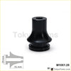 Black metal shift knob boot retainer adapter m10x1.25 with flared top and tapered body plus dimensional diagram