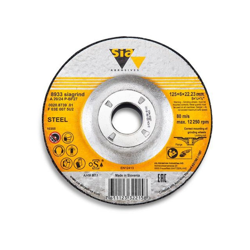 sia Abrasives Grinding Wheel A20/24P BF27 Steel 115 x 6 x