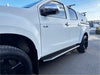White isuzu d-max pickup truck with black steel side step running board and black alloy wheels 2021-current model