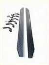 Black perforated steel side step running board with matching brackets for isuzu d-max 2021-current shown from back side
