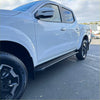 Silver metallic side step running board with a sleek design for 2015-current nissan navara double cab trucks