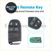 Black plastic smart remote key fob with silver trim and five buttons for jeep grand cherokee 2014-2019