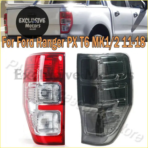 Red and black smoked led tail light for ford ranger px t6 mk1/2 2011-18 with clear lens sections modern design