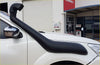 Black rubber snorkel tube mounted on the side of a white nissan np300 2015 to 2020 for off-road use