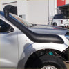 Black rubber snorkel mounted on the side of a silver nissan np300 pickup truck 2015-2020 model