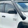 Black stainless steel curved snorkel tube mounted on white toyota hilux 2.8 d-4d 2015+ pickup truck