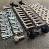 Set of stainless steel and black plastic automotive fasteners including bolts clips and washers for nissan navara np300
