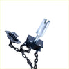 Black metal chain attachment with silver hitch receiver and black plastic clamps for mitsubishi triton spare tire carrier back side