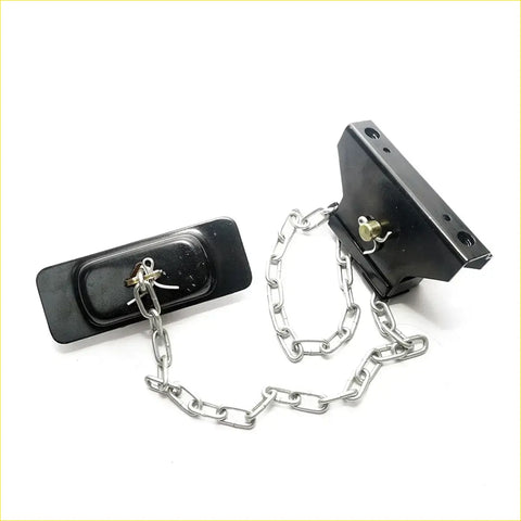 Black metal trailer hitch chain and connector set with silver links for spare tire hanger on nissan navara datsun d21 king cab