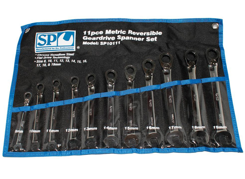 SP Tools Spanner Set Reversible Geardrive Metric 11Pc
