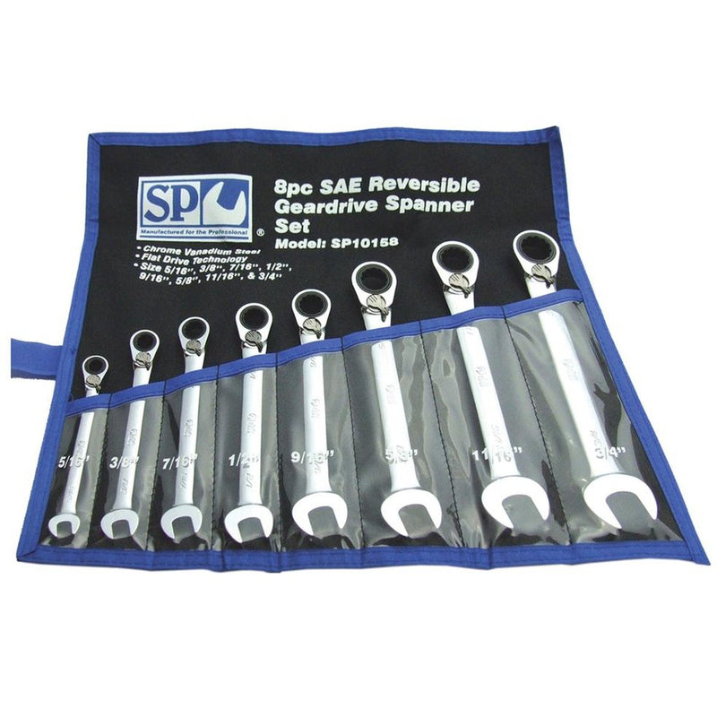 SP Tools Spanner Set Geardrive Reversible Roe SAE 8Pc