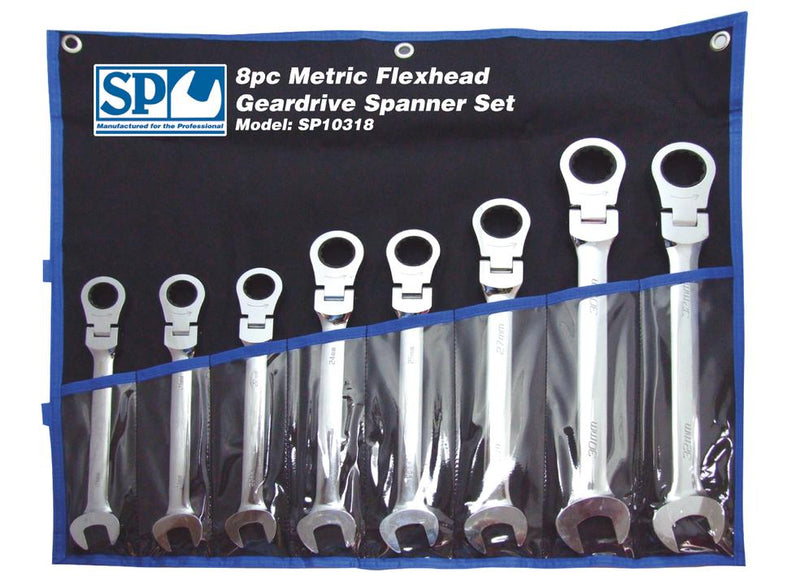 SP Tools Spanner Set Flexhead Geardrive Roe Metric 8Pc