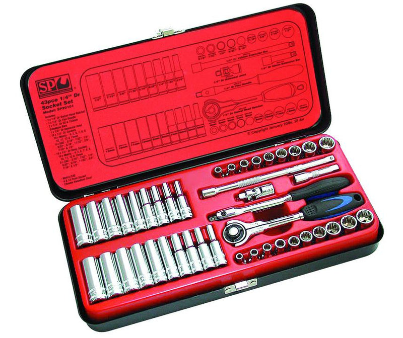 SP Tools Socket Set 1/4"Dr 12 And 6PT 43Pc Metric/SAE
