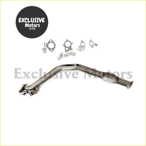 Shiny chrome stainless steel downpipe with flanged ends and corrugated section plus gaskets and bolts for mazda miata na