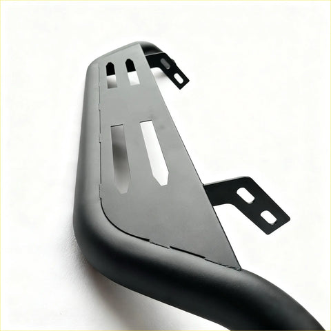 Black matte stainless steel rear rack with mounting brackets and rectangular cutouts for ford ranger px1 2 3 xlt 2012 2021