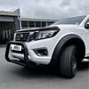 Black tubular stainless steel nudge bar on white nissan navara np300 2015-2020 front bumper guard