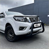 White nissan navara np300 with matte black stainless steel nudge bar and black front bull bar from 2015-2020 model