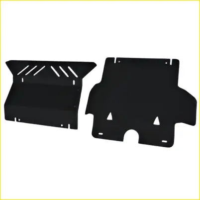 Black steel bash plate with triangular cutouts and mounting holes for toyota hilux n70 kun26 sump guard
