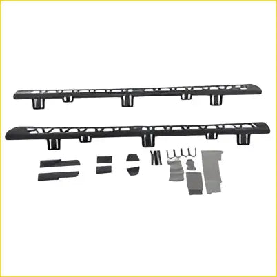 Black steel backbone mount roof rack for mitsubishi pajero 1999-on with adjustable side rails and mounting brackets back view
