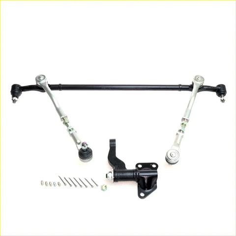 Black and silver steel steering center rebuild kit with ball joints and tie rods for nissan d22 hardbody 1997-2004