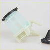 Translucent light blue plastic steering fluid reservoir tank with black cap and beige fittings for toyota hilux mk6 sr5 2004-2010