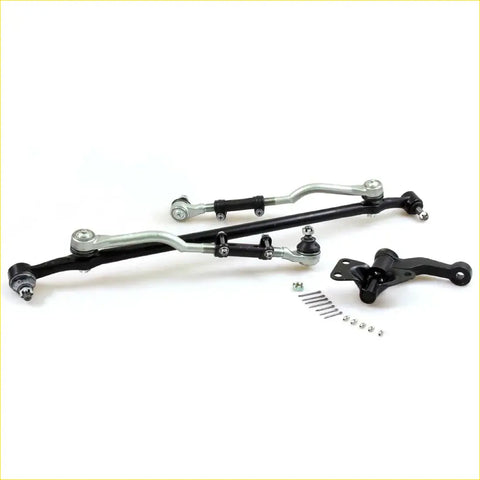 Black and silver metal steering linkage kit with ball joints and mounting hardware for nissan crew cab 1998-2000