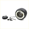 Black rubber steering wheel hub adapter with metallic inner ring and mounting hardware for nissan cefiro a31 1988-1994